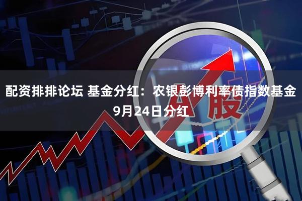配资排排论坛 基金分红：农银彭博利率债指数基金9月24日分红